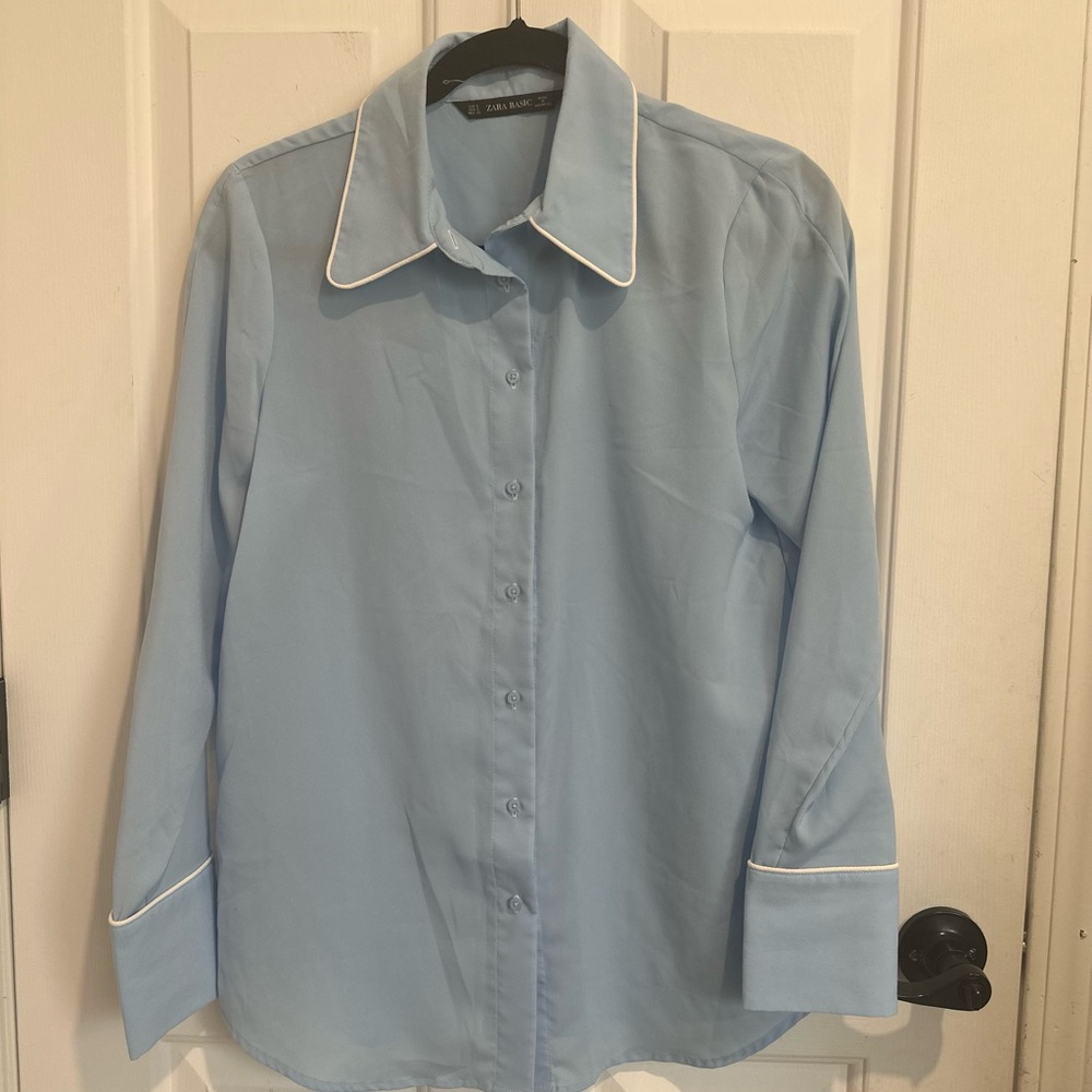 Zara Light Blue Shirt with White Piping